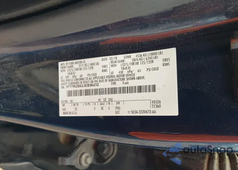 2018 Ford F250 Super Duty from USA, damaged, VIN 1FT7W2B62JEB96232